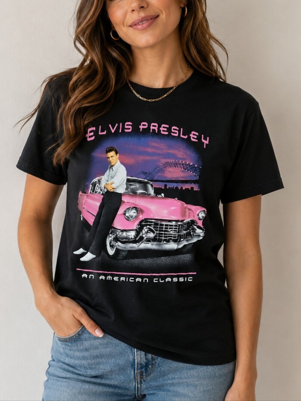 ELVIS PRESLEY Pink Cadillac Black Short Sleeve Unisex T-shirt